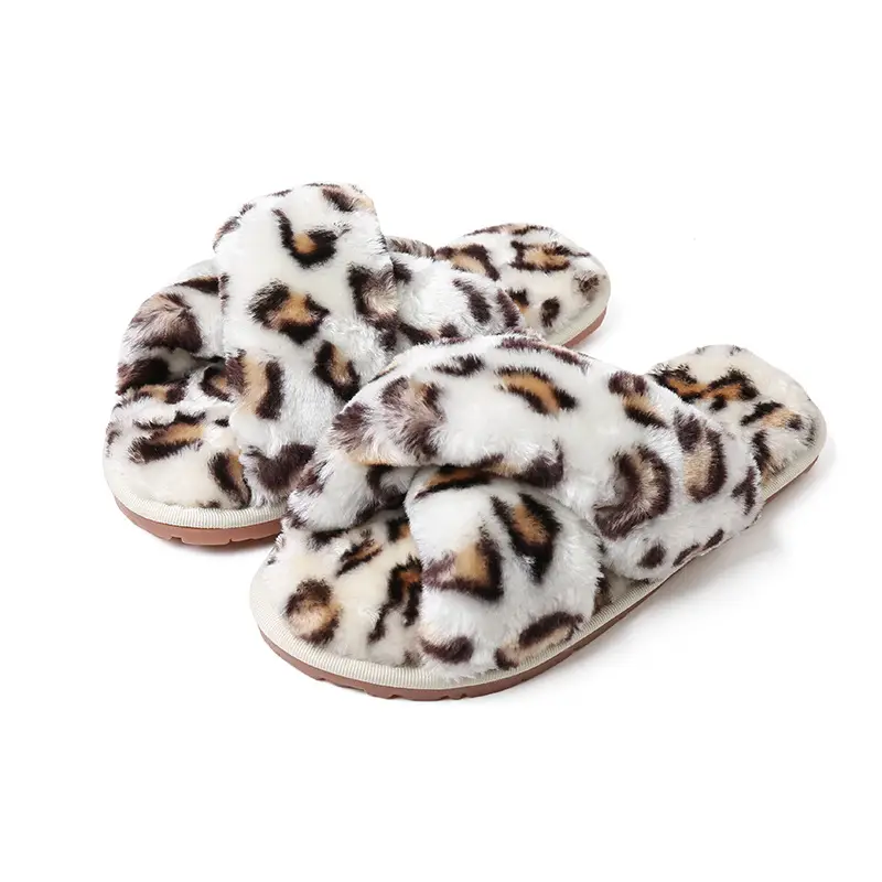 Factory Amazon Cross-border Home Increase 45 Leopard Cross Mao Mao Slippers Children Men's and Women's Home Cotton Slippers