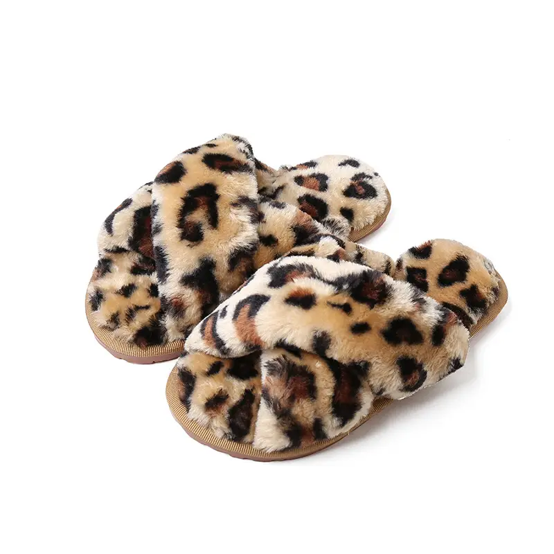 Factory Amazon Cross-border Home Increase 45 Leopard Cross Mao Mao Slippers Children Men's and Women's Home Cotton Slippers