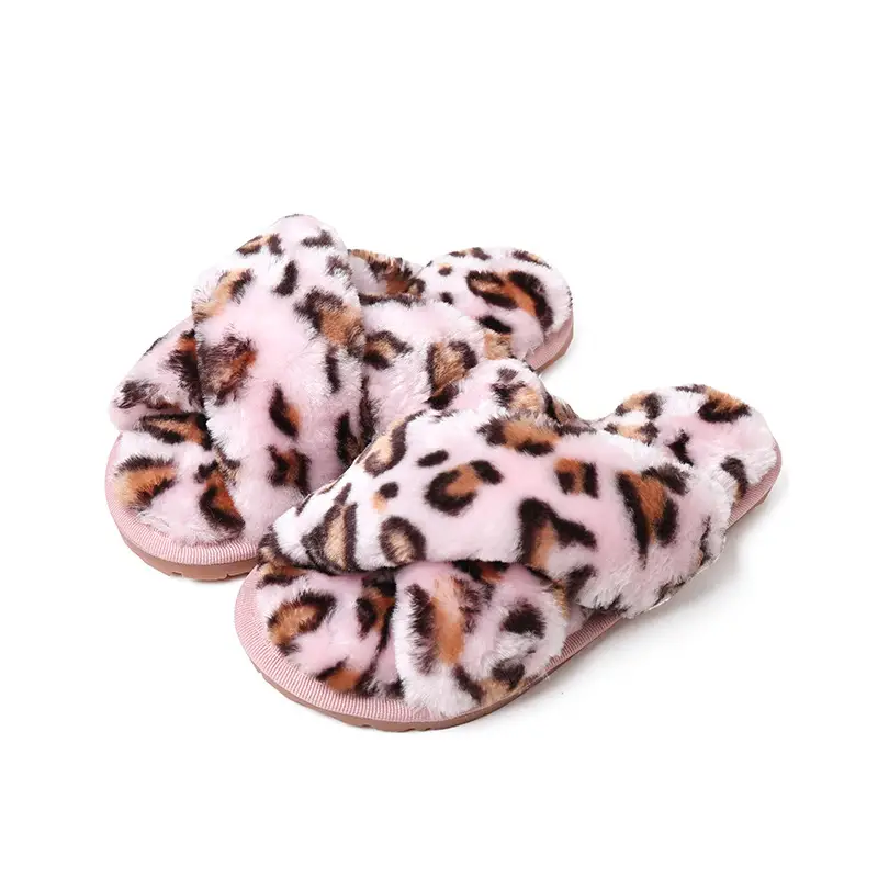 Factory Amazon Cross-border Home Increase 45 Leopard Cross Mao Mao Slippers Children Men's and Women's Home Cotton Slippers