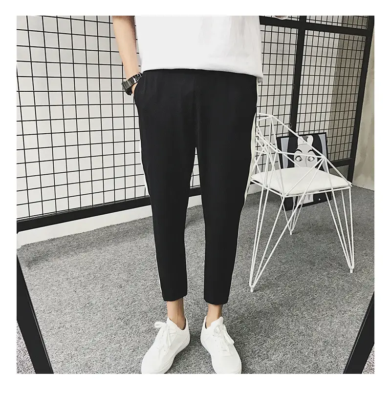 Men's 2018 Summer Slim Fit Tapered Pants Black White - Image 7