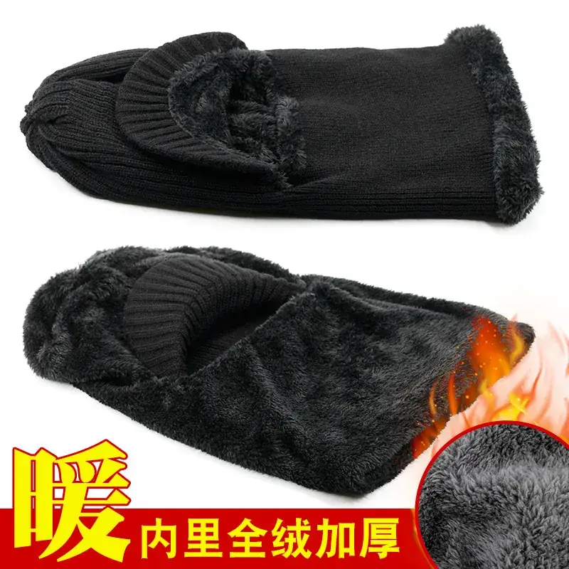 Men's Black Knitted Bimbed Ski Hat with Fleece Lining - Image 7