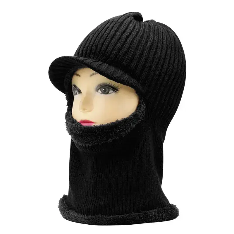 Men's Black Knitted Bimbed Ski Hat with Fleece Lining - Image 8