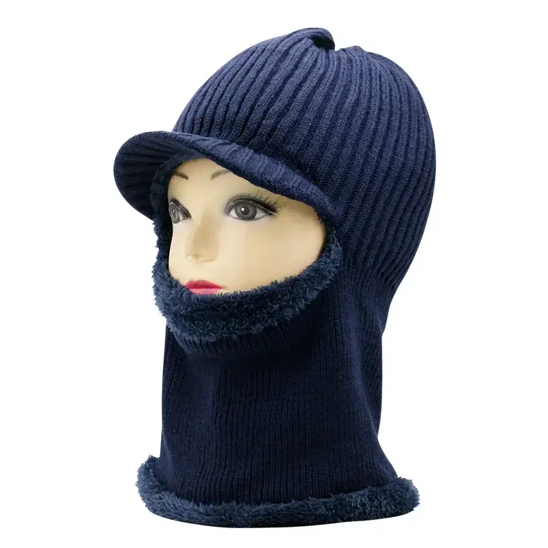 Men's Black Knitted Bimbed Ski Hat with Fleece Lining - Image 2