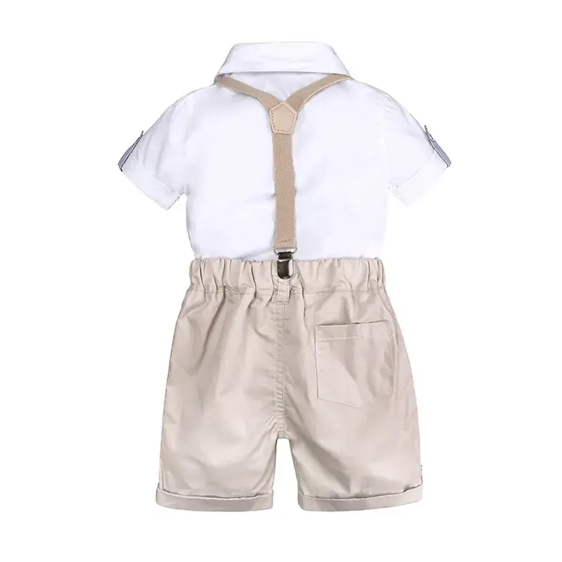 Baby Boys Bow Tie Shorts Suit Beige White Four Piece - Image 2