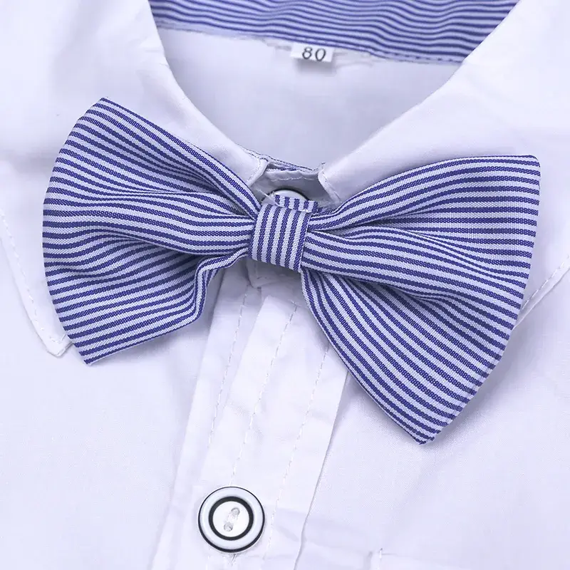 Baby Boys Bow Tie Shorts Suit Beige White Four Piece - Image 3