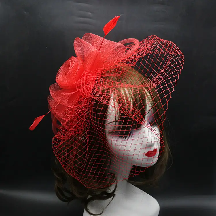 Red Mesh Head Flower for Brides & Stage Wear - Image 3