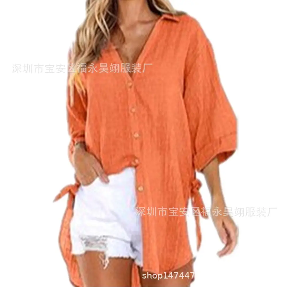 Green Lace-Up Button Asymmetrical Women's Shirt - Image 10