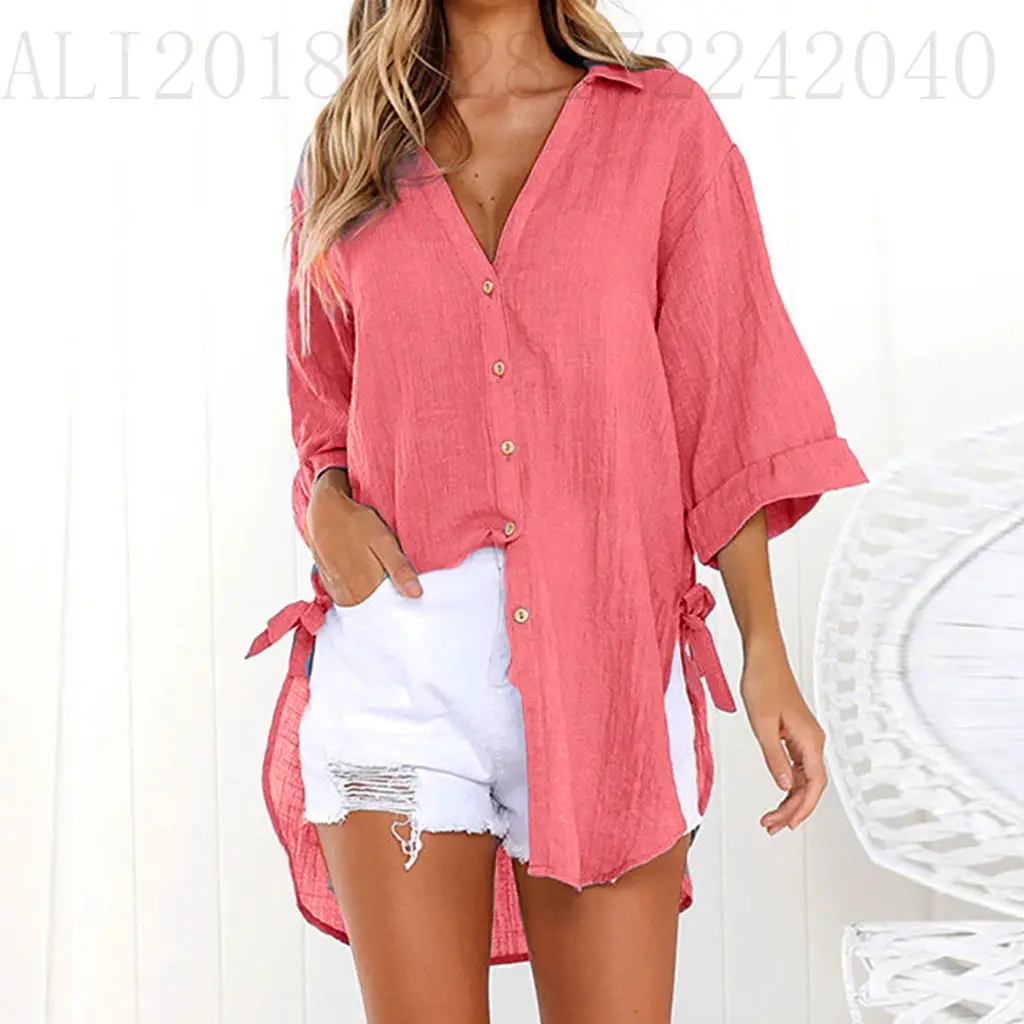 Green Lace-Up Button Asymmetrical Women's Shirt - Image 12