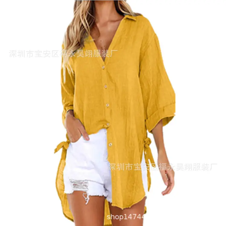 Green Lace-Up Button Asymmetrical Women's Shirt - Image 5