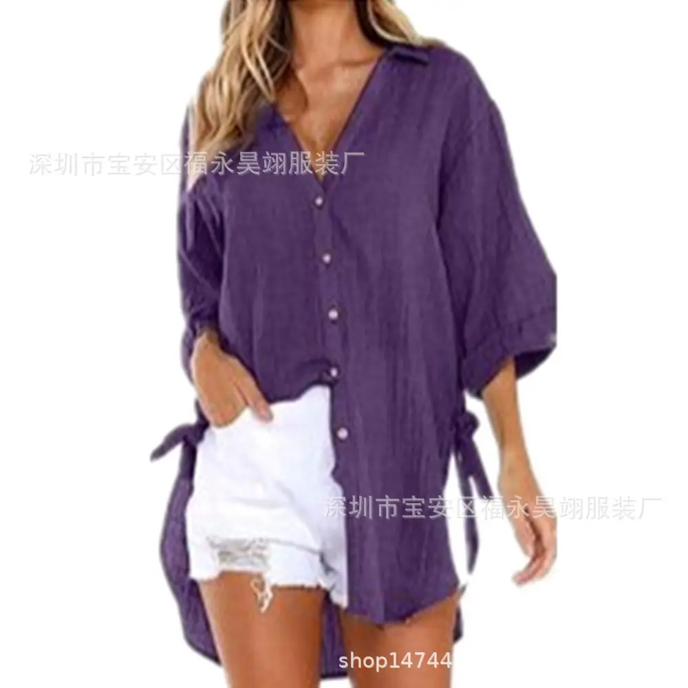 Green Lace-Up Button Asymmetrical Women's Shirt - Image 6