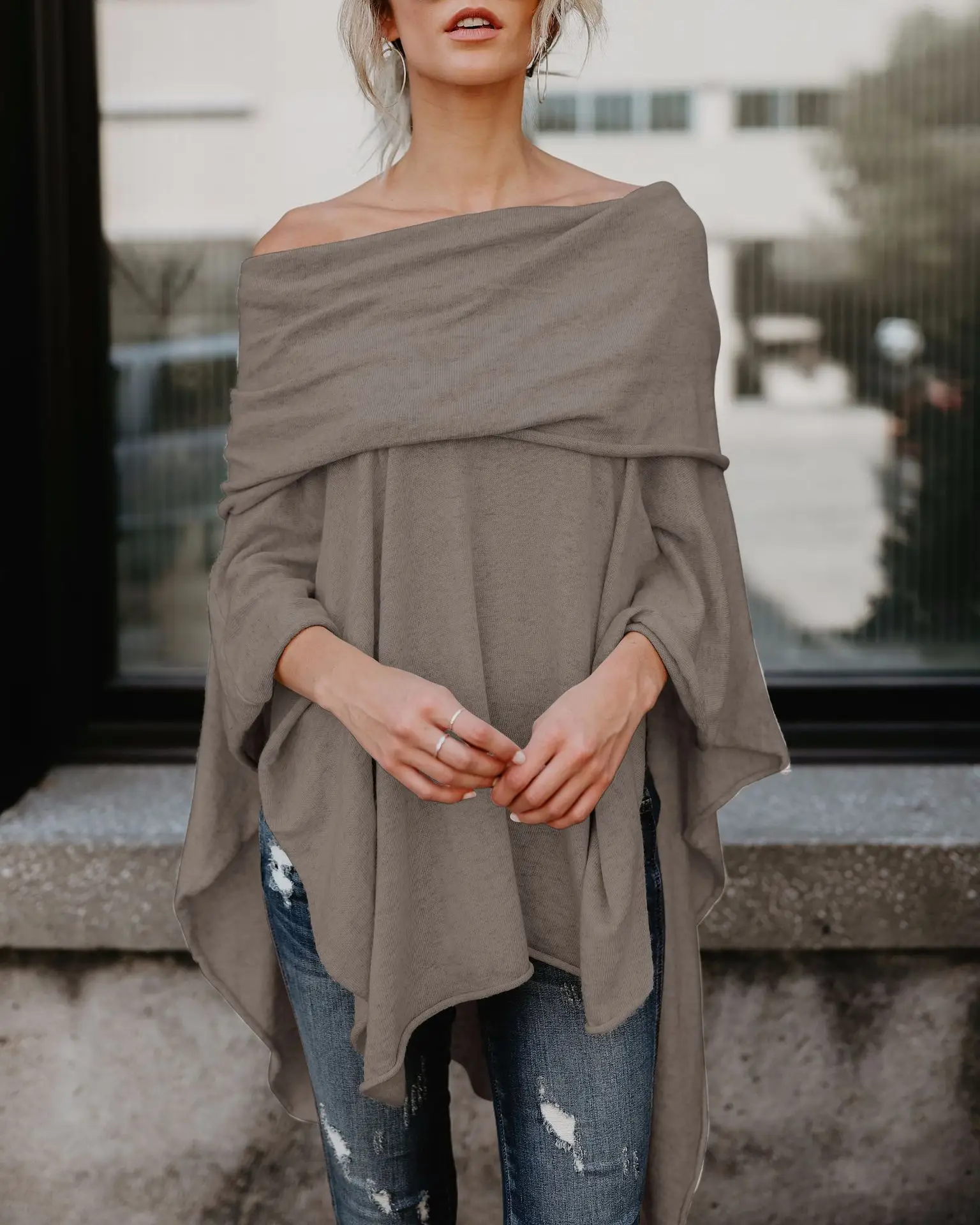 Asymmetrical Off-Shoulder Top T-Shirt Purple — feature 10