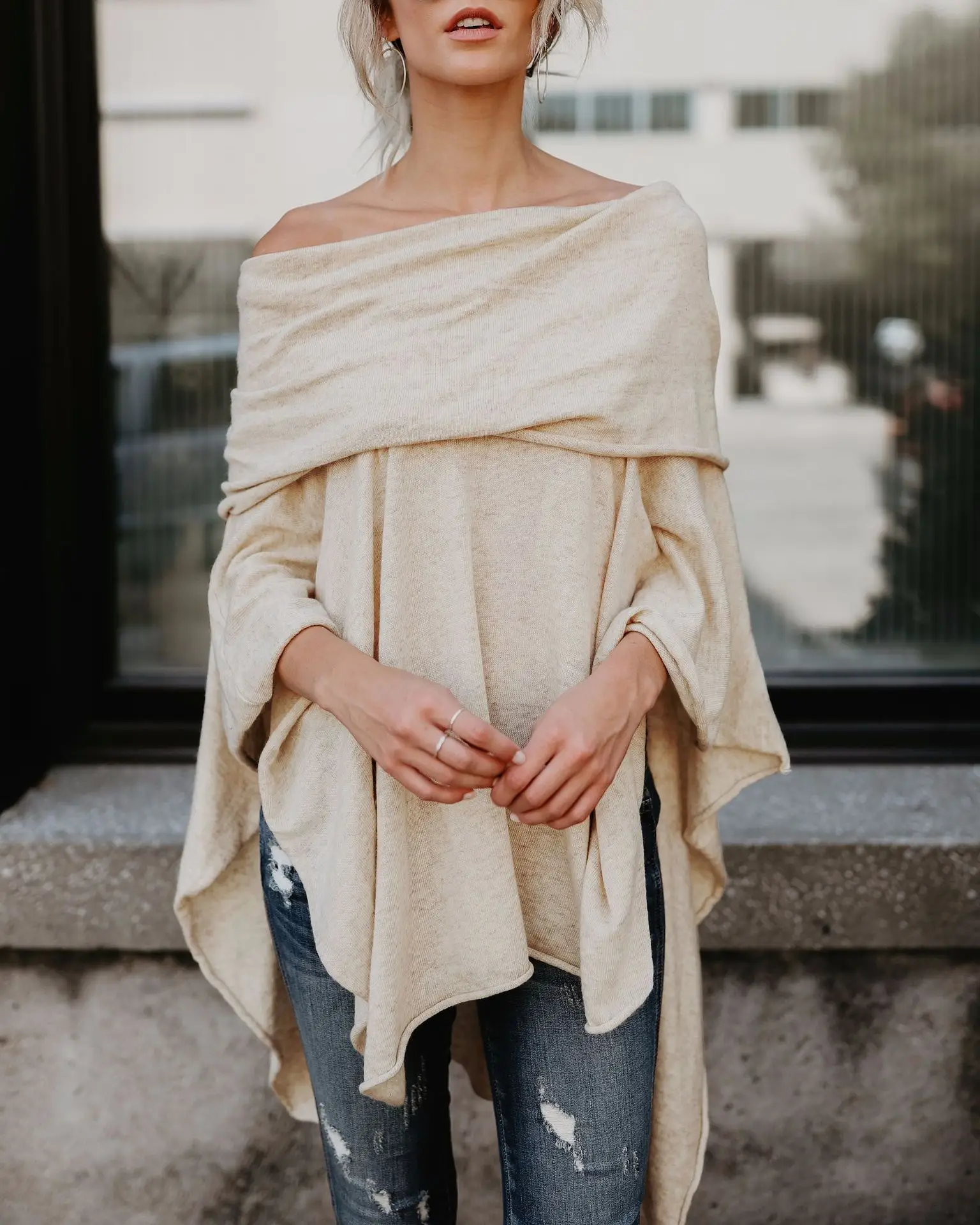Asymmetrical Off-Shoulder Top T-Shirt Purple — feature 13