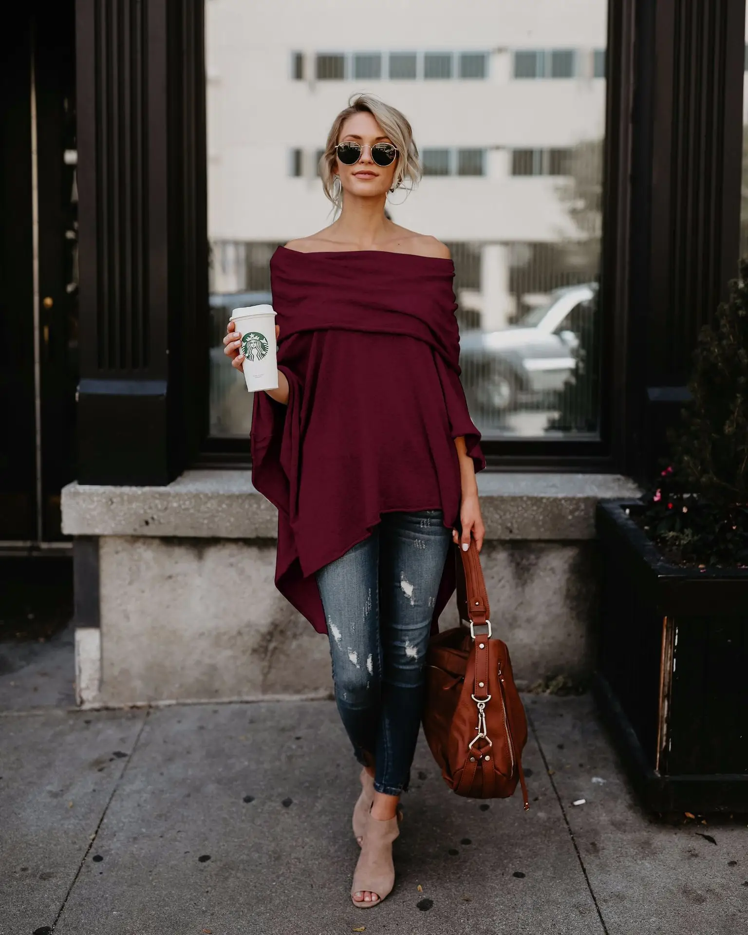 Asymmetrical Off-Shoulder Top T-Shirt Purple — feature 17