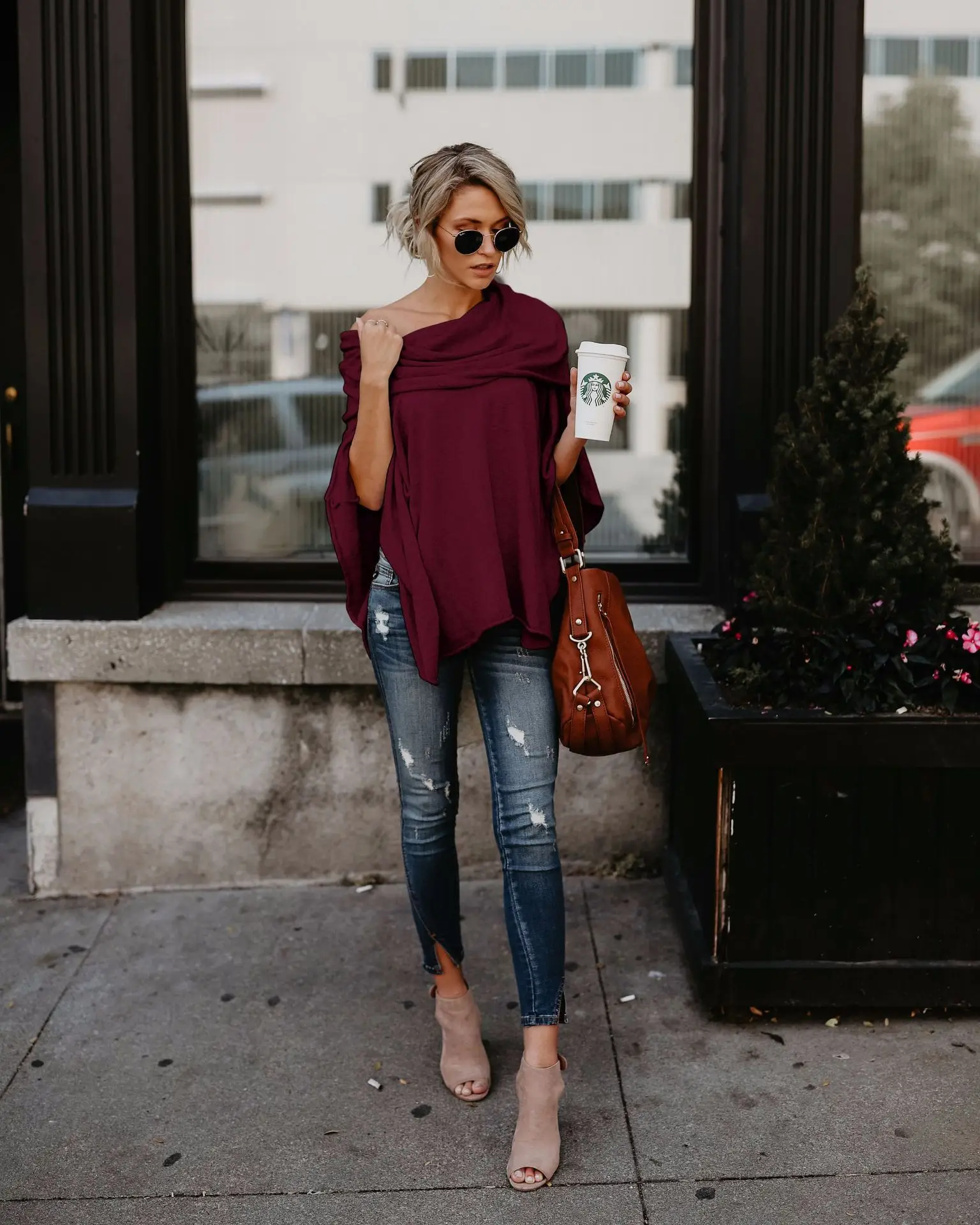 Asymmetrical Off-Shoulder Top T-Shirt Purple — feature 9