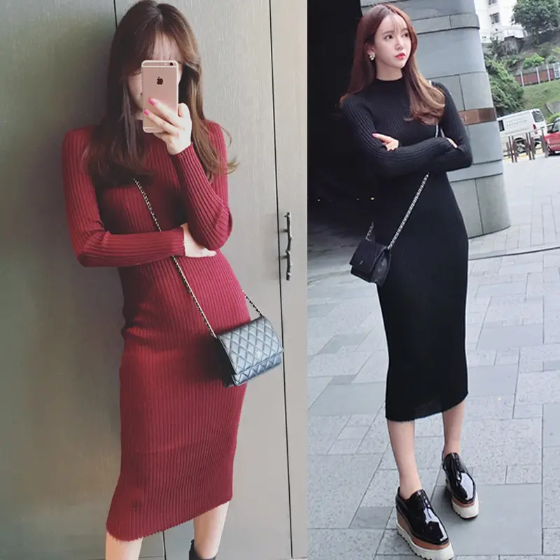 Women Figure Flattering High Neck Ribbed Cotton Long Dress 2026 - Image 3