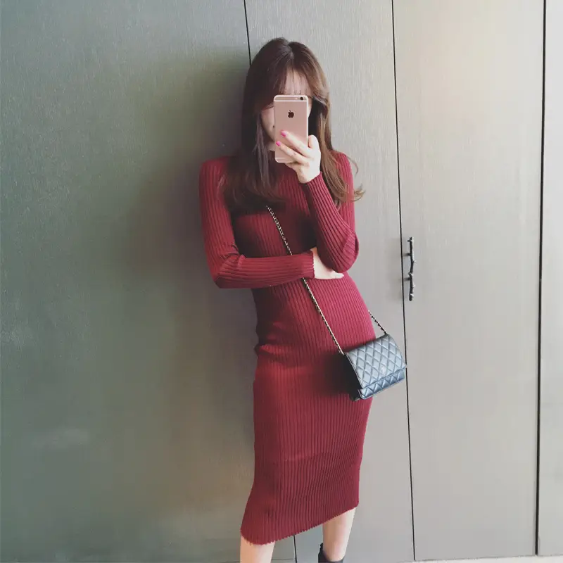 Women Figure Flattering High Neck Ribbed Cotton Long Dress 2026 - Image 2