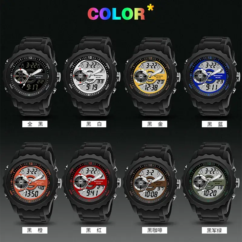 Sanda Men's Waterproof Digital Analog Watch Black - Image 6