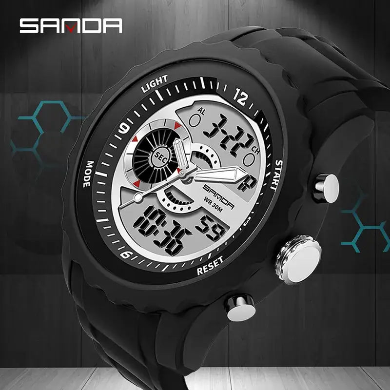 Sanda Men's Waterproof Digital Analog Watch Black - Image 7