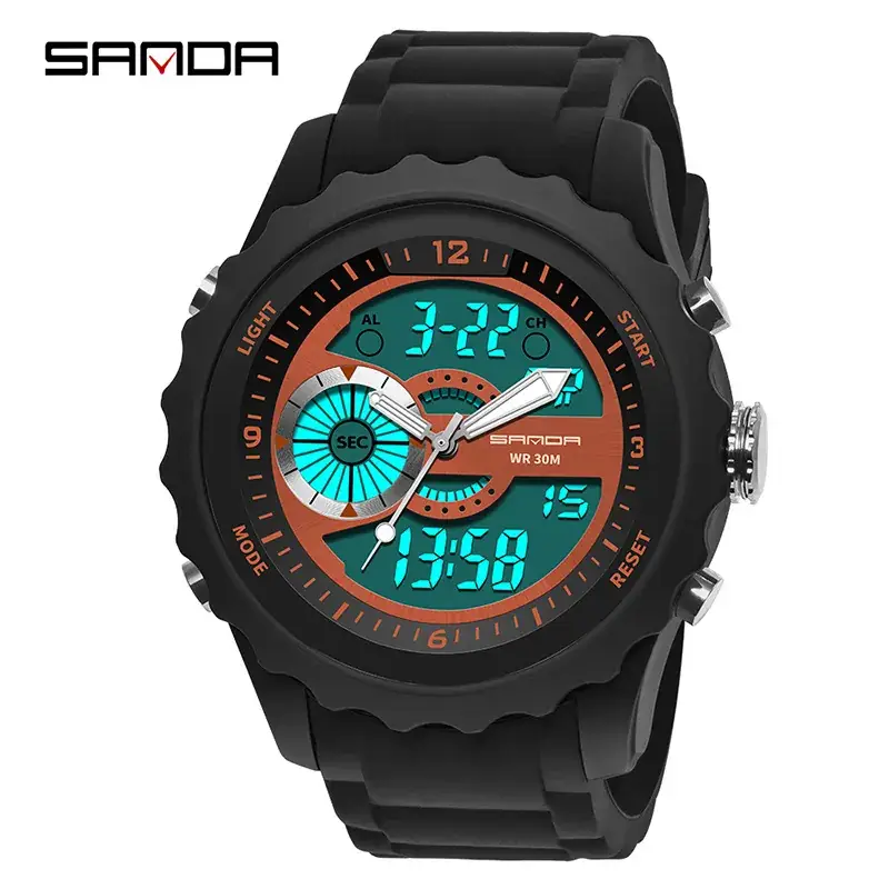 Sanda Men's Waterproof Digital Analog Watch Black - Image 2