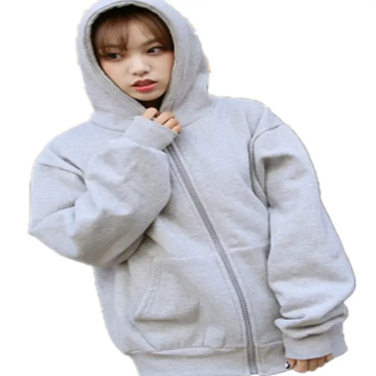 Women Fleece Lined Hooded Jacket Grey Plus Size - Image 7