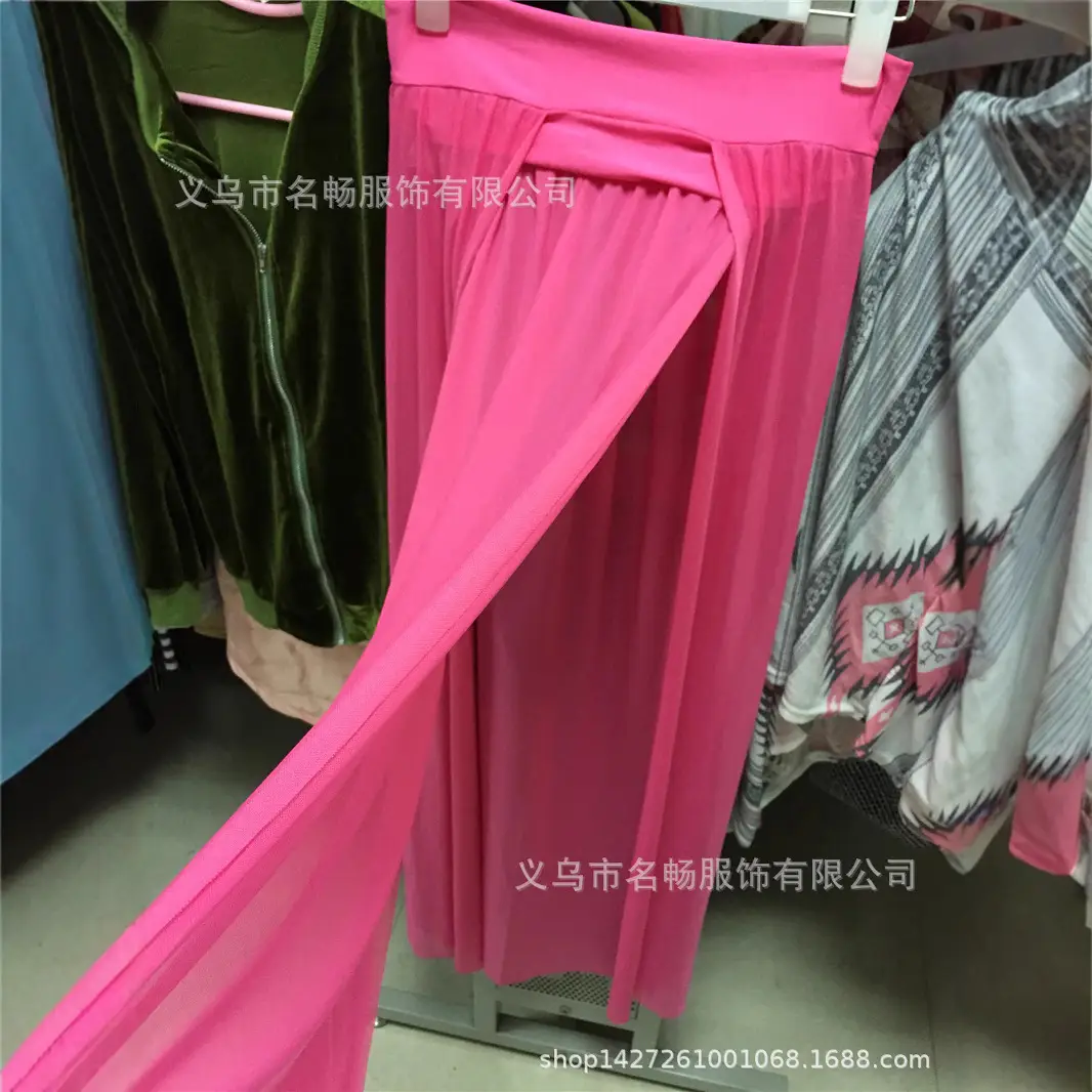 Pink Mesh Swim Skirt Set with High Slit Design - Image 5
