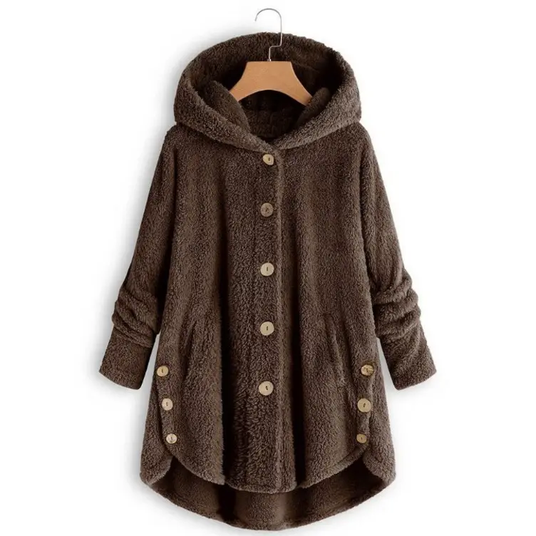 Women Button Plush Hoodie Grey 2025 Winter - Image 14