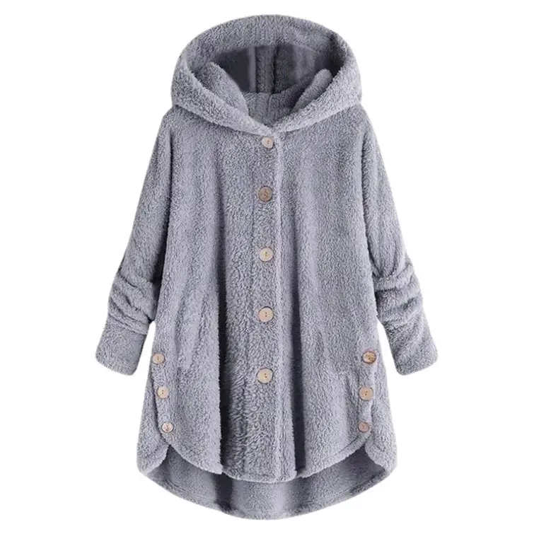 Women Button Plush Hoodie Grey 2025 Winter - Image 16
