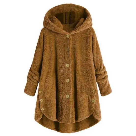 Women Button Plush Hoodie Grey 2025 Winter - Image 5