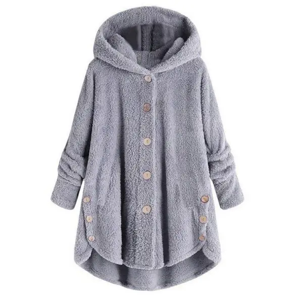 Women Button Plush Hoodie Grey 2025 Winter - Image 6