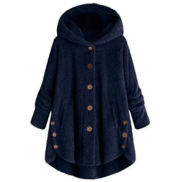 Women Button Plush Hoodie Grey 2025 Winter - Image 7