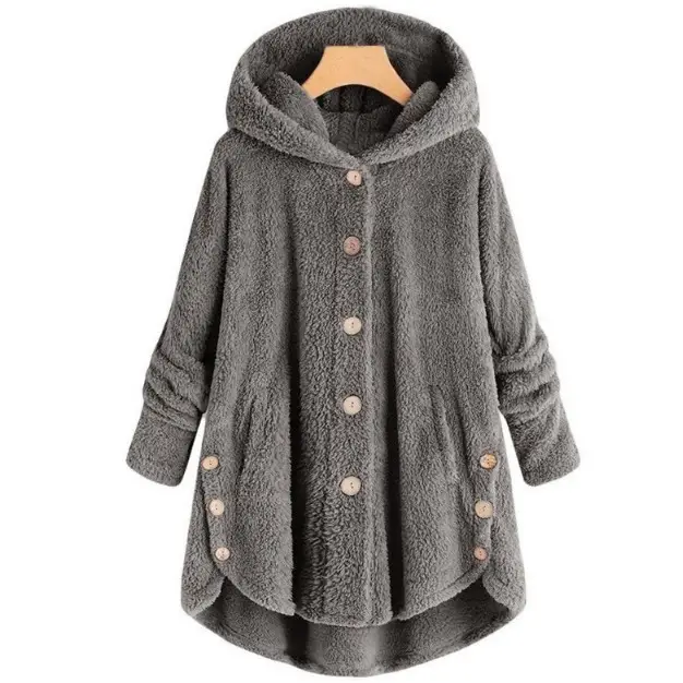 Women Button Plush Hoodie Grey 2025 Winter - Image 8
