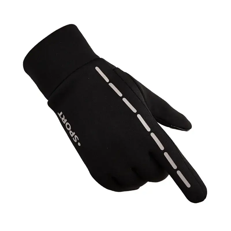 Men's Black Fleece Touchscreen Winter Gloves All Finger - Image 2