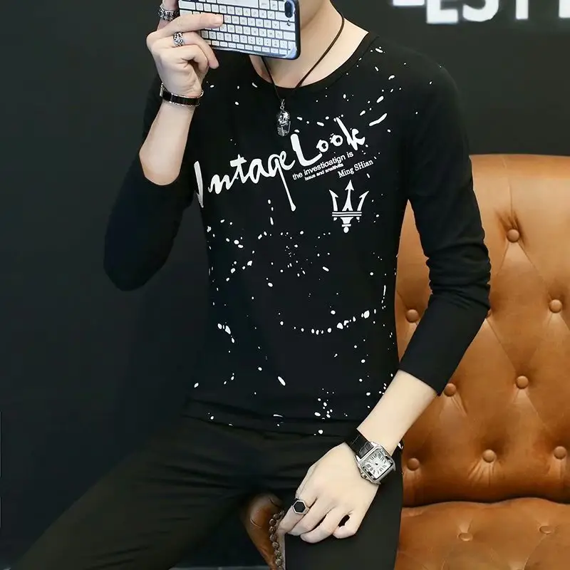 Men's Black Starry Print Long Sleeve T-Shirt - Image 6