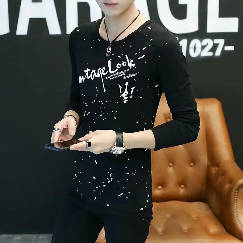 Men's Black Starry Print Long Sleeve T-Shirt - Image 2