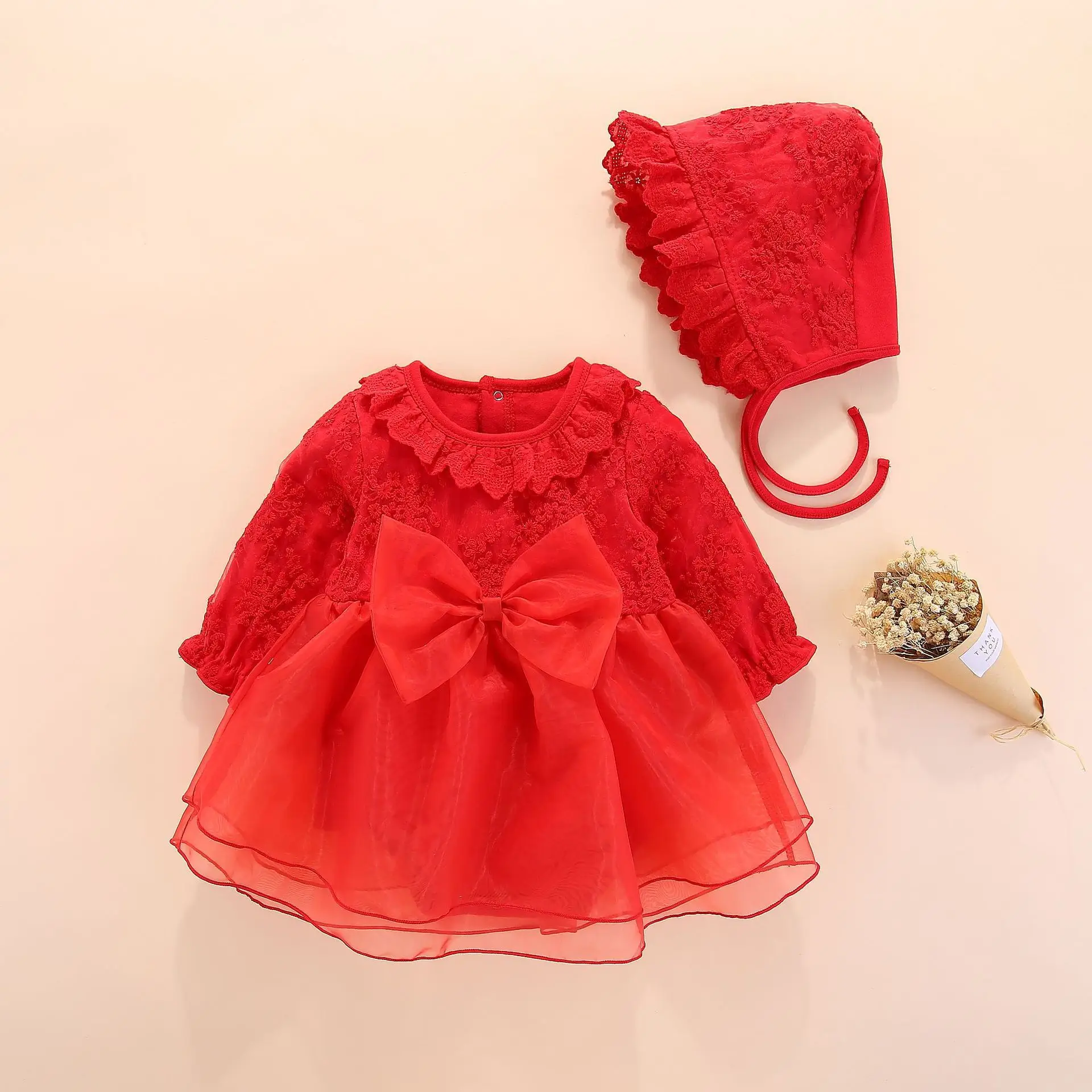 Red Bow Long Sleeve Dress