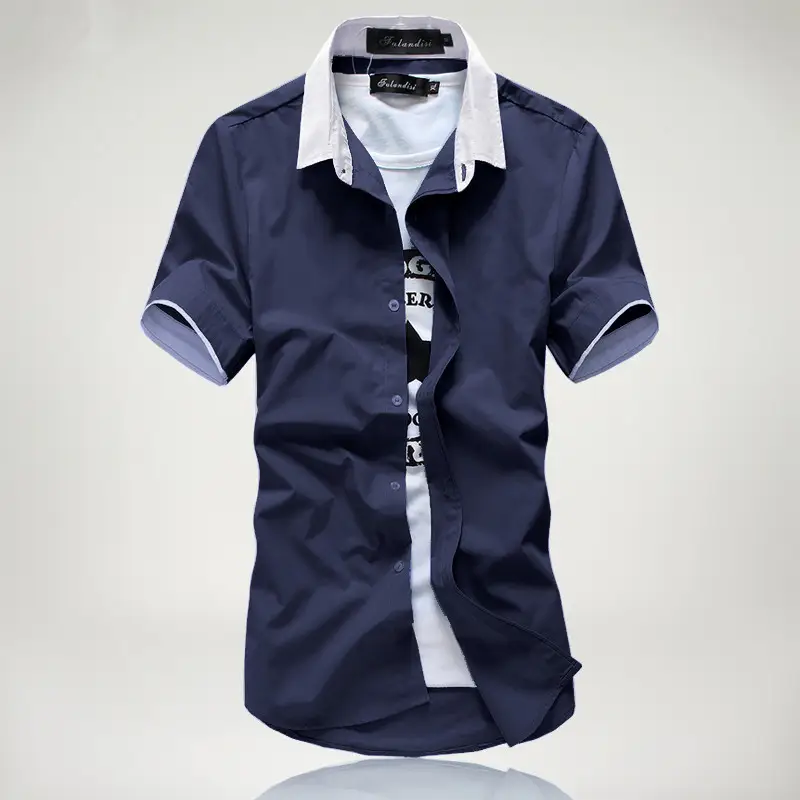 Black Korean Style Teenager Slim Fit Summer Shirt with White Contrast Straps - Image 6