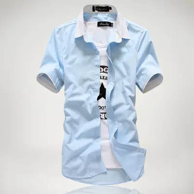 Black Korean Style Teenager Slim Fit Summer Shirt with White Contrast Straps - Image 7
