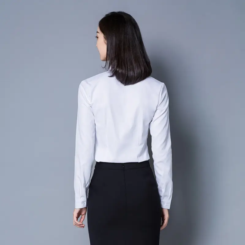 Women Long Sleeve White Shirt Dark Button Slim Work - Image 7