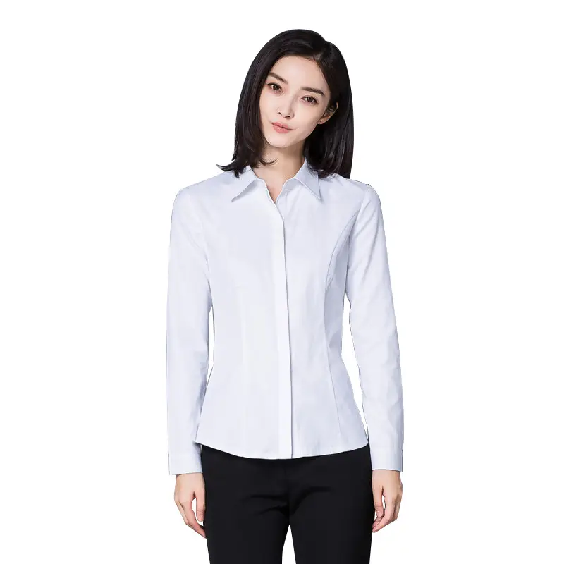 Women Long Sleeve White Shirt Dark Button Slim Work - Image 8