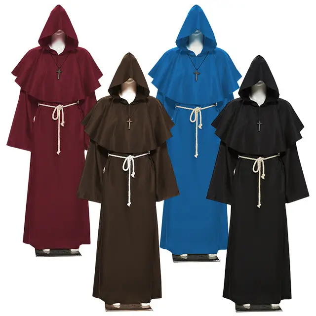 Halloween Medieval Nun Robe Wizard Costume Priest Suit