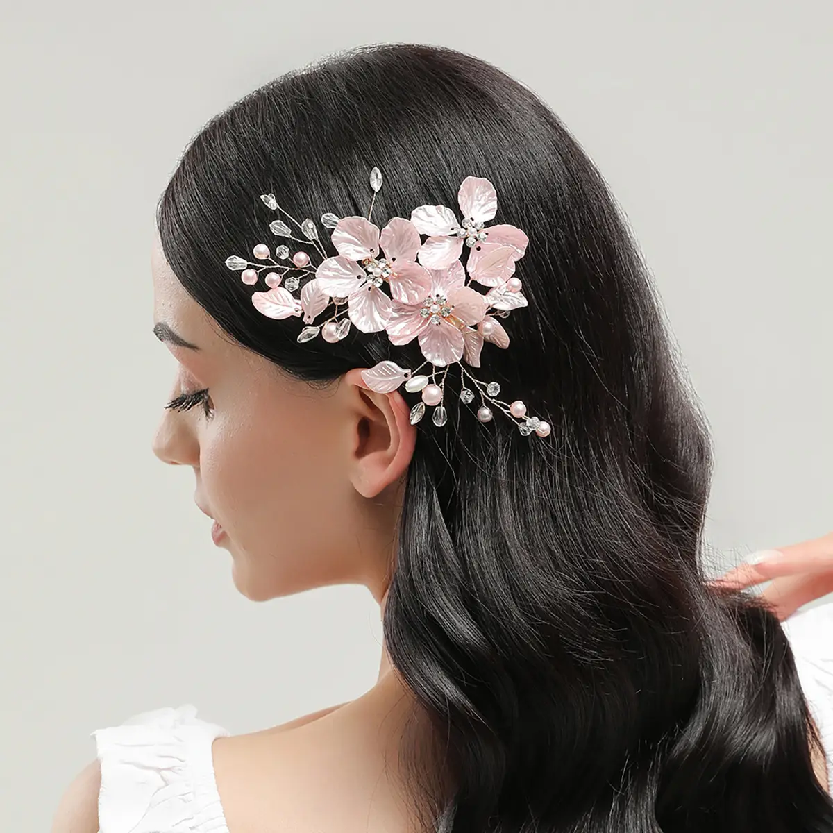 White Shell Petal Hairpin with Pearl & Crystal Accents - Image 8