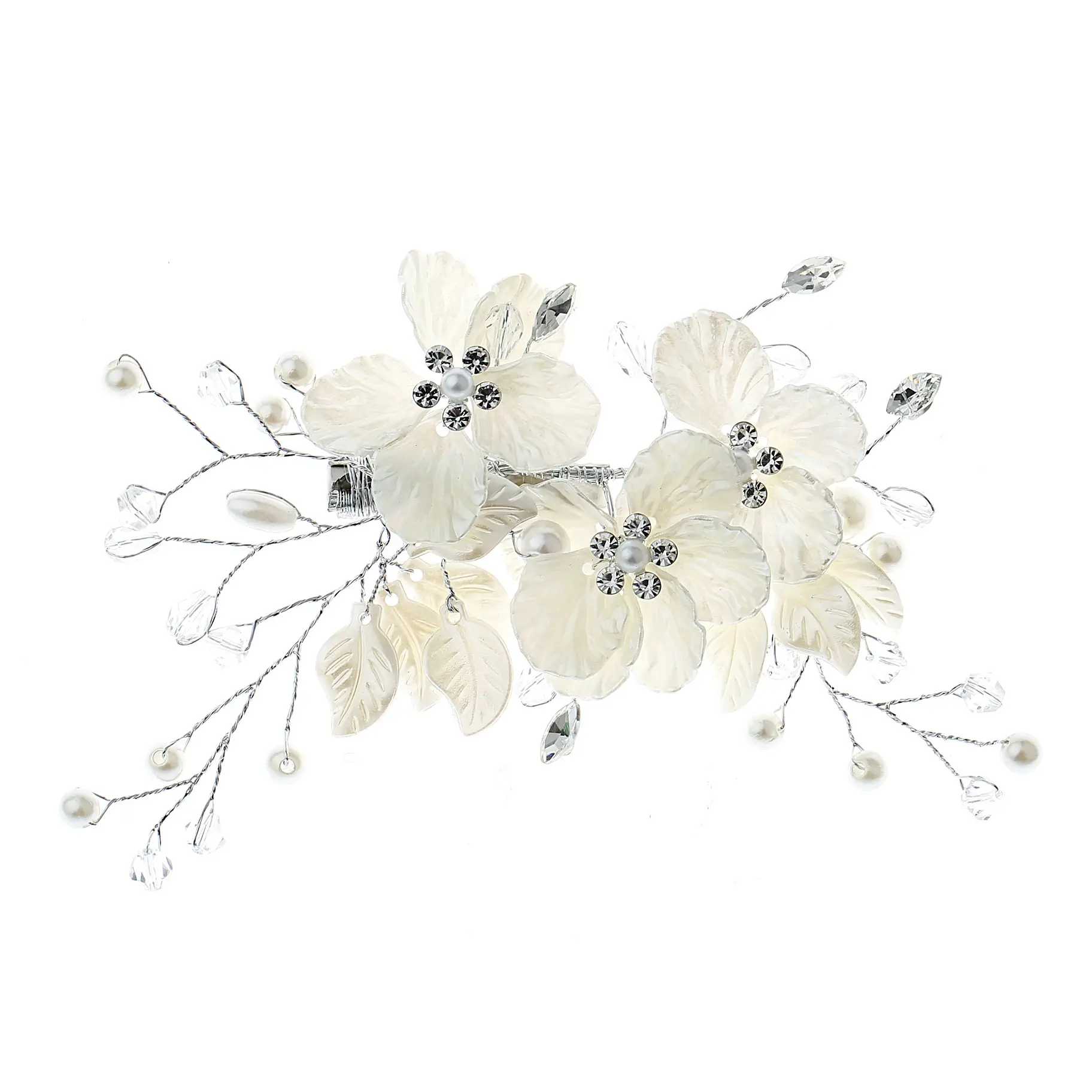 White Shell Petal Hairpin with Pearl & Crystal Accents - Image 10