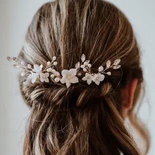 White Shell Petal Hairpin with Pearl & Crystal Accents — feature 34
