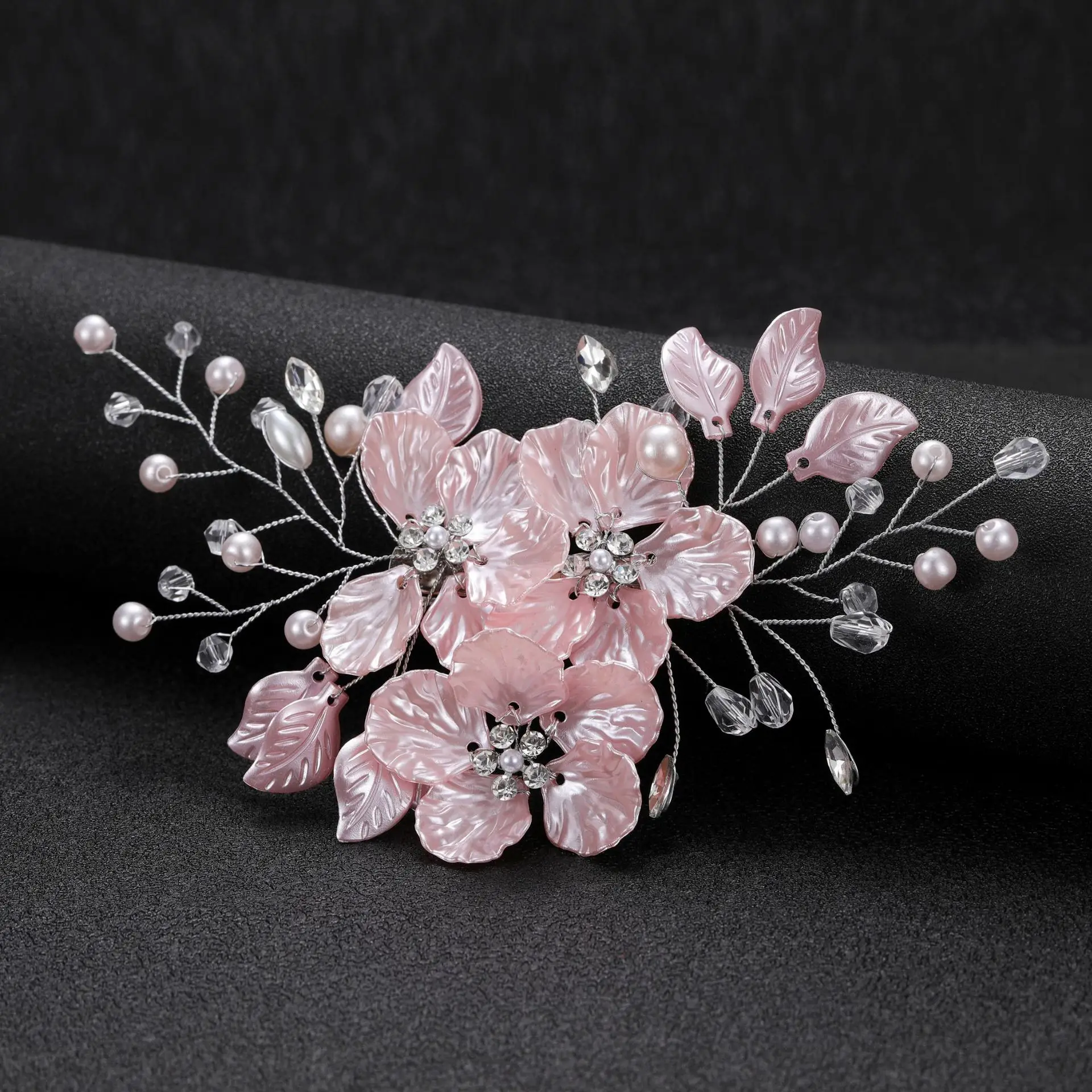 White Shell Petal Hairpin with Pearl & Crystal Accents - Image 3