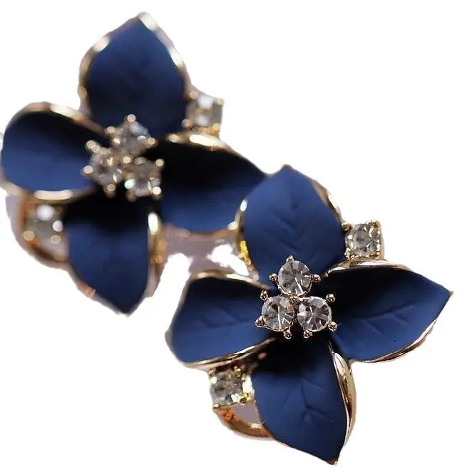 Korean Camellia Earrings Sapphire Blue Women