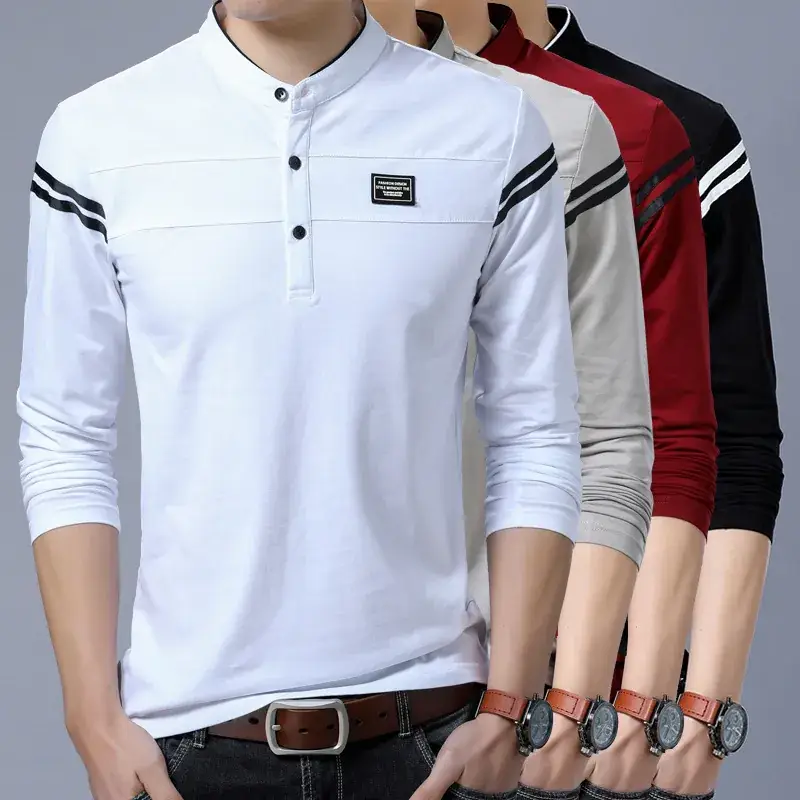 Men's Black Collar T-Shirt with White Stripes - Image 11