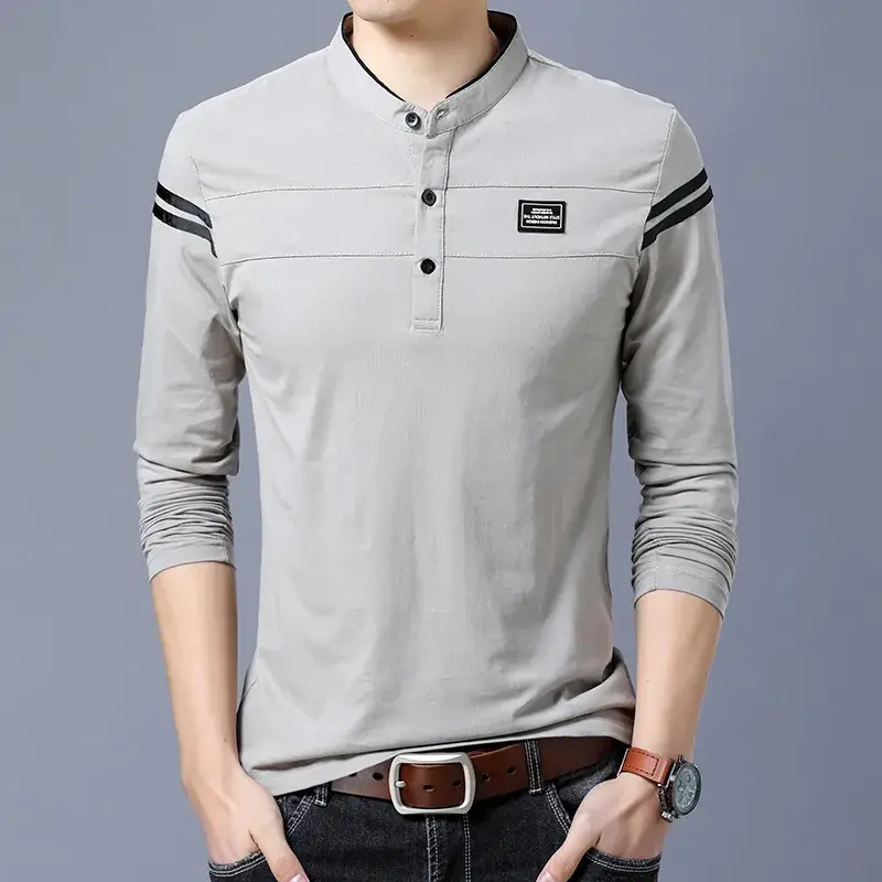 Men's Black Collar T-Shirt with White Stripes - Image 2