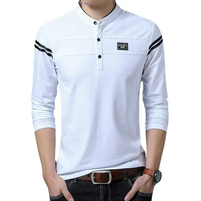 Men's Black Collar T-Shirt with White Stripes - Image 12