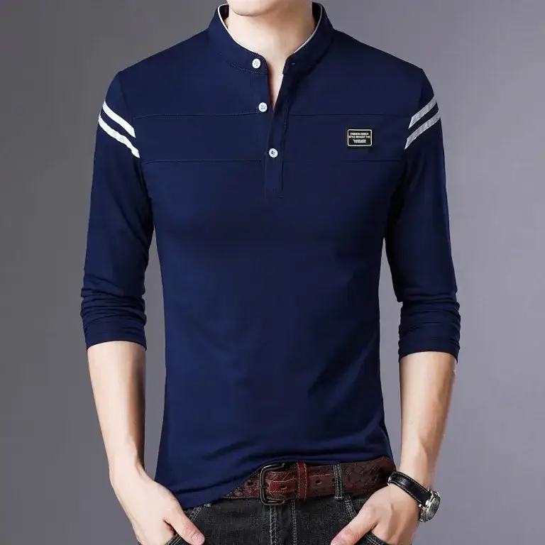 Men's Black Collar T-Shirt with White Stripes - Image 5