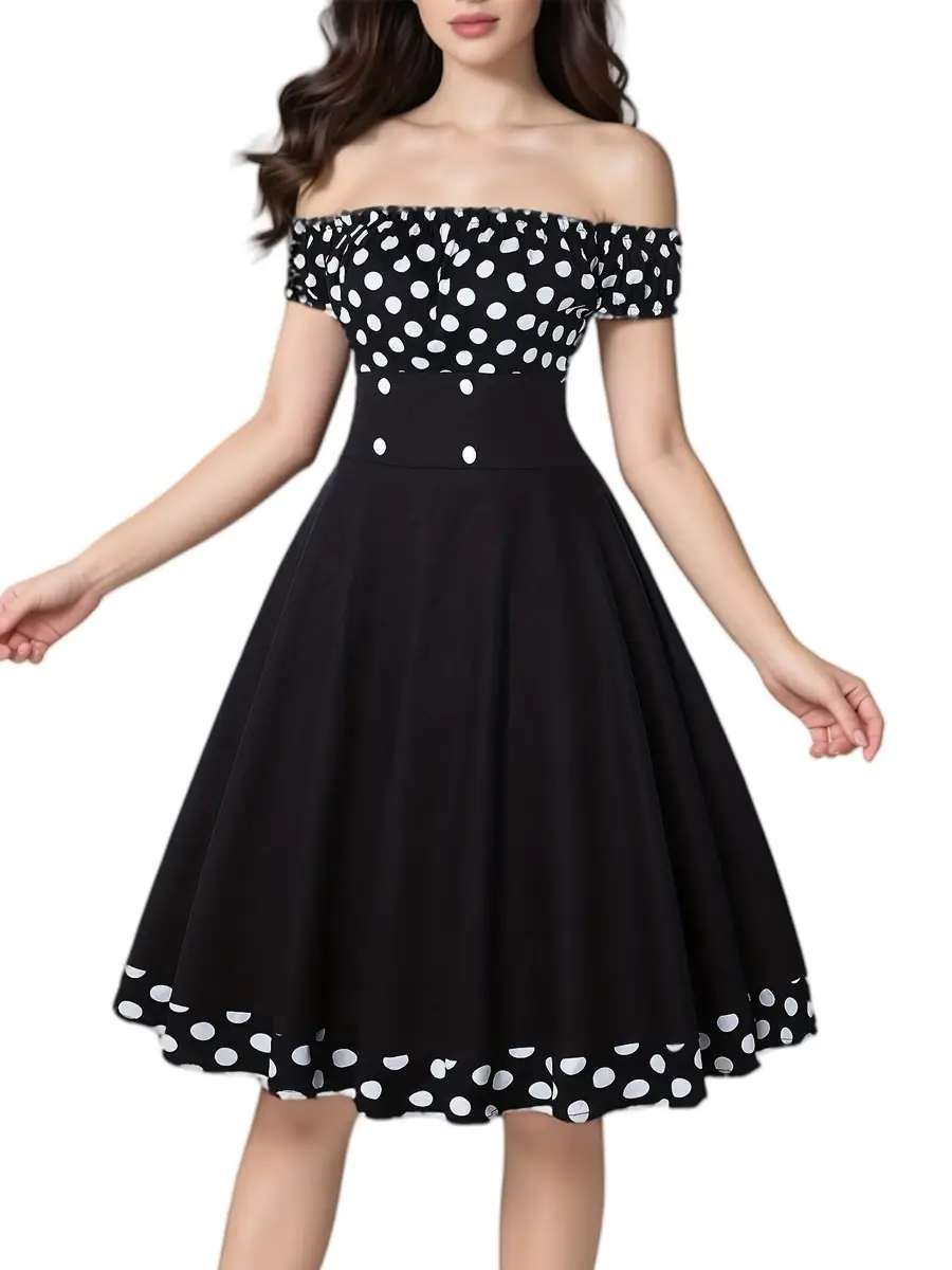 Women's Black Polka Dot Hepburn Style Dress